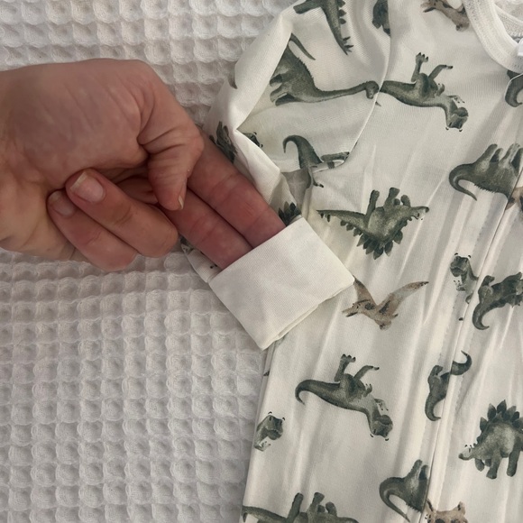 BAMBOO Dinosaur Print Kids Pajama Footie - Cream and Green - Picture 3 of 5